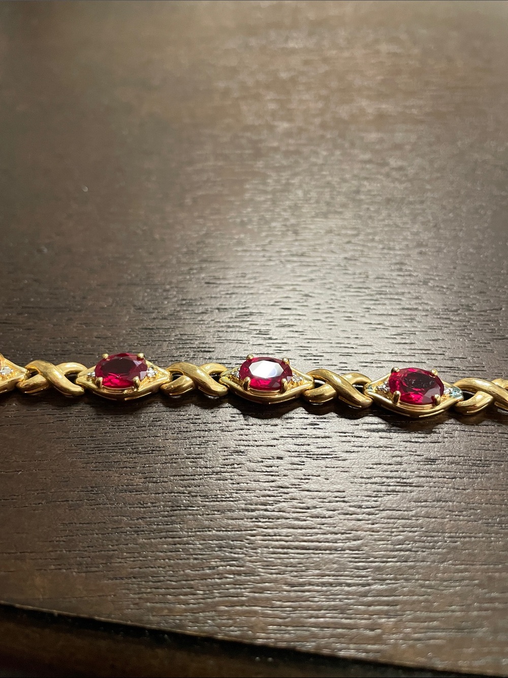 Gold-Tone Bracelet with Red Gemstones - Women's Jewelry